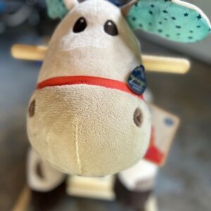 Plush Rocking Horse Toy with Red Accents